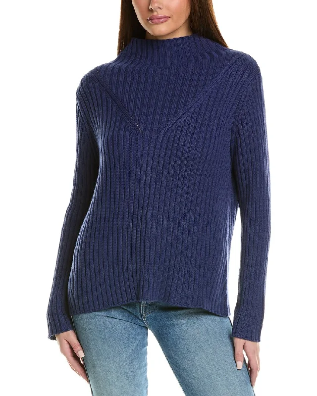 Hannah Rose Chunky Rib Funnel Neck Cashmere-Blend Sweater Casual Formal Business