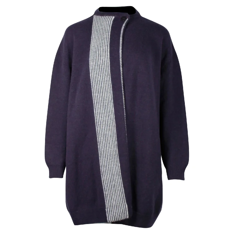 Hermès Oversized Knitted Sweater in Navy Blue Wool Fleece Fabric Down Fabric Feather Fabric