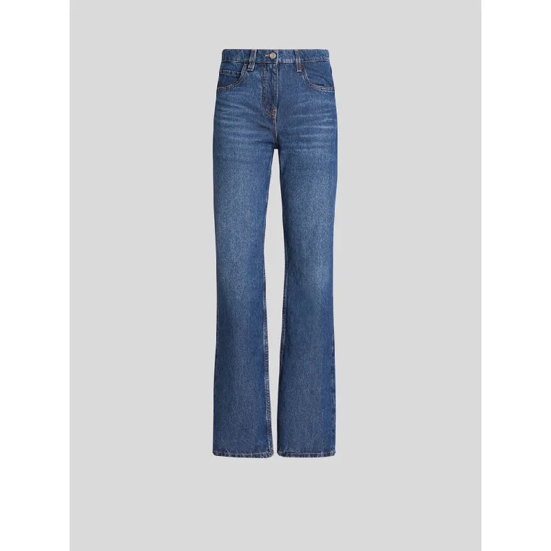 JEANS WITH EMBROIDERED POCKETS Cozy Relaxed Fit Denim Jeans