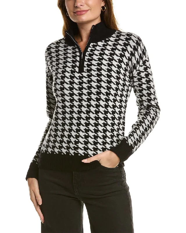 Kier+J Houndstooth Wool & Cashmere-Blend Sweater Chenille Blend Fleece Blend Nylon Blend