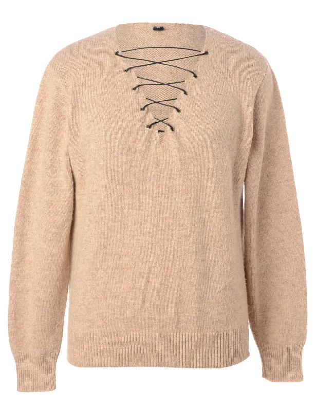 Label Light Brown Lace Up Jumper Fitted Loose Oversized