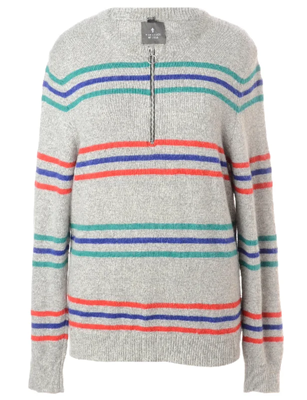 Label Light Grey Zip Front Knitted Jumper Open Front Closed Front Wrap Front