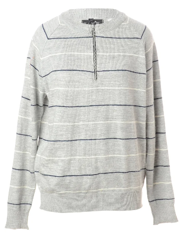 Label Light Grey Zip Front Knitted Jumper Wool Sweater Cotton Sweater Cashmere Sweater