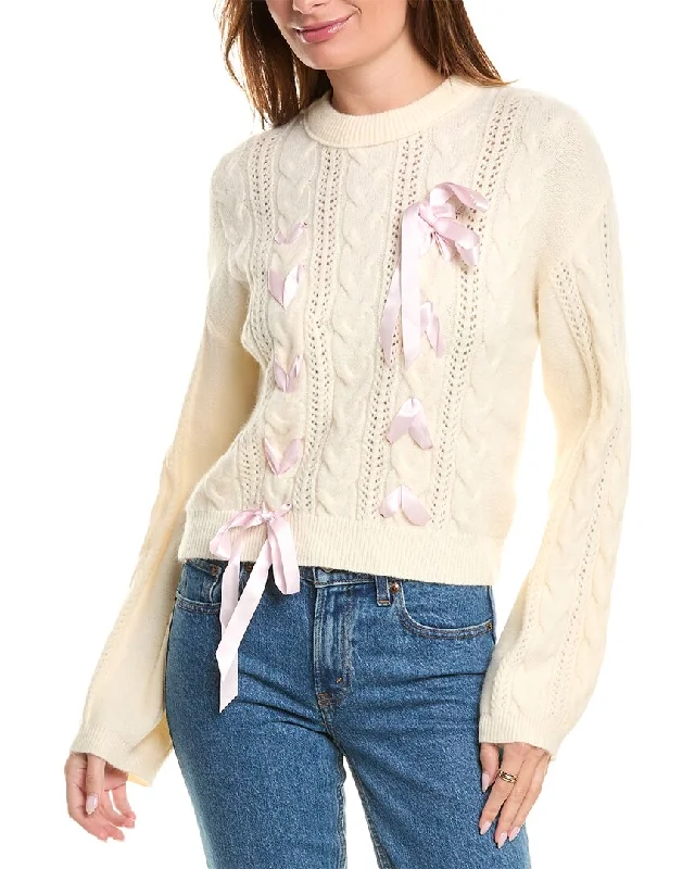 Lea & Viola Ribbon Sweater Beaded Sweater Sequined Faux Fur