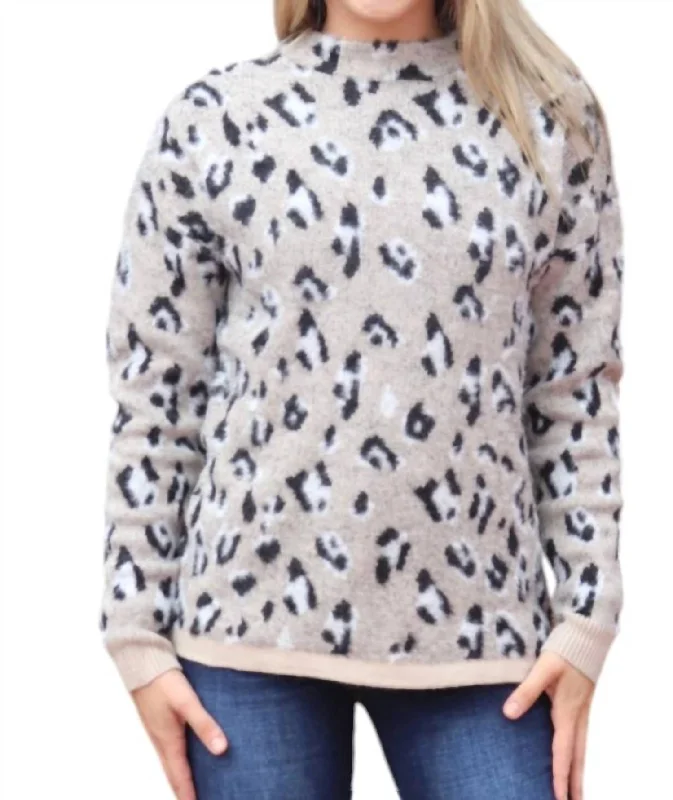 Leopard Crew Sweater In Grey Stylish Fashionable Trendy