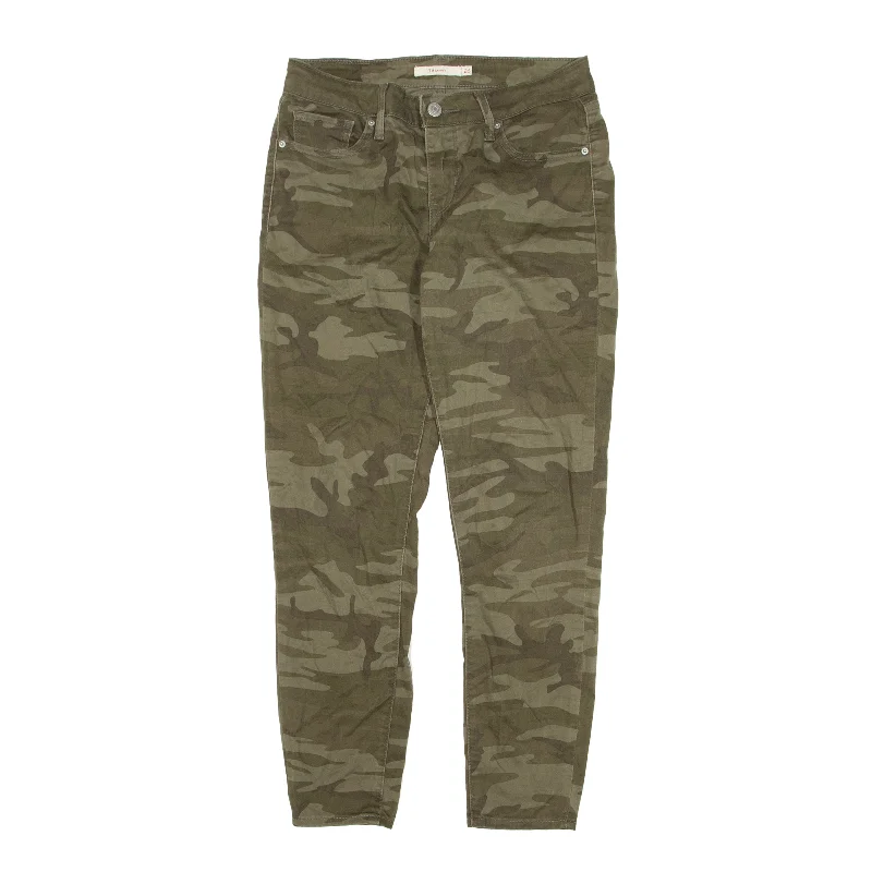LEVI'S 711 Camo Jeans Green Denim Slim Skinny Womens W26 L25 Trendy Patchwork Denim Jeans