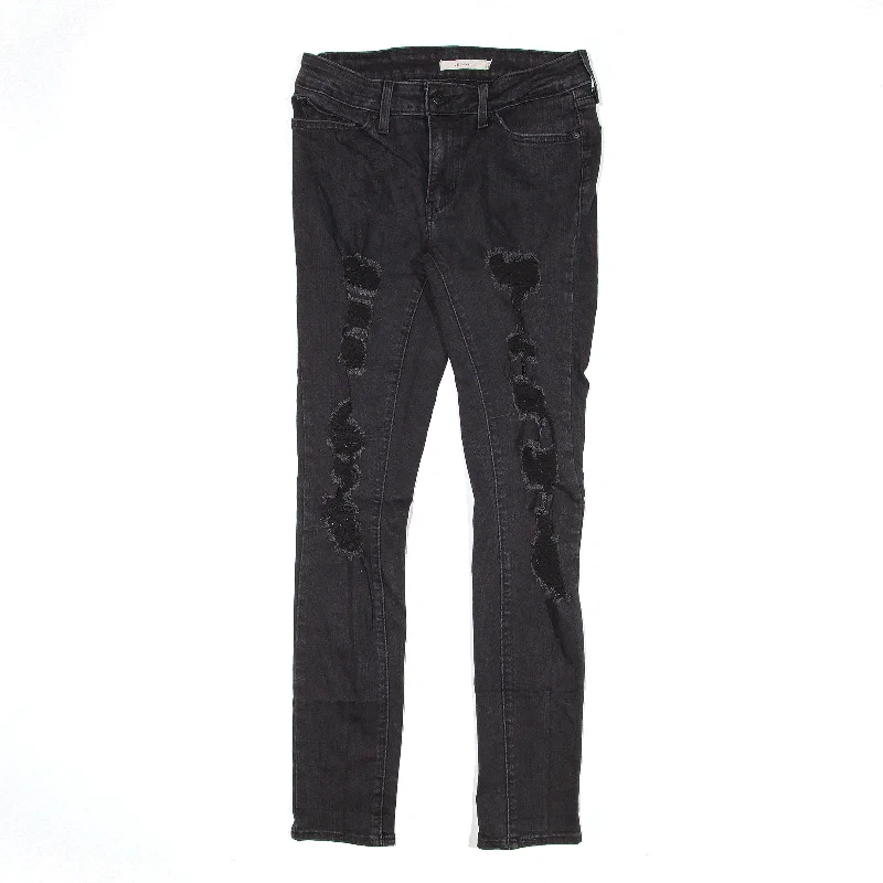 LEVI'S 711 Distressed Jeans Black Denim Slim Skinny Womens W27 L30 Stylish Shredded Denim Jeans