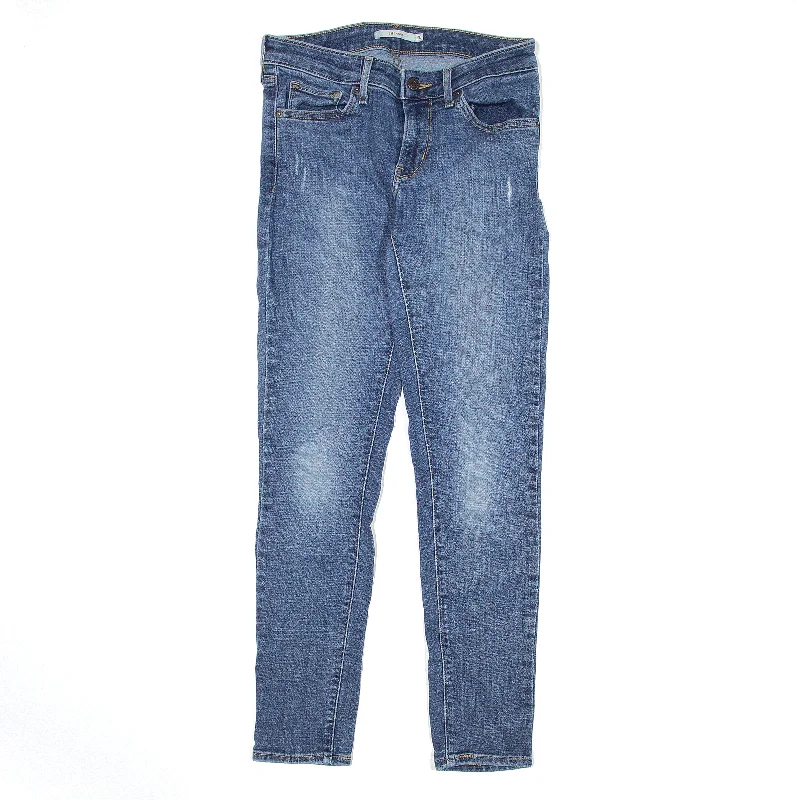 LEVI'S 711 Jeans Blue Denim Slim Skinny Stone Wash Womens W28 L30 Elegant Raw Hem Jeans