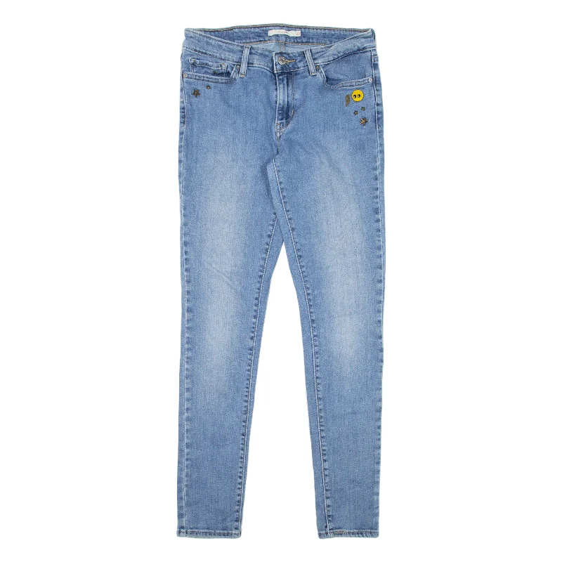 LEVI'S 711 Jeans Blue Denim Slim Skinny Womens W28 L30 Trendy Paperbag Waist Jeans