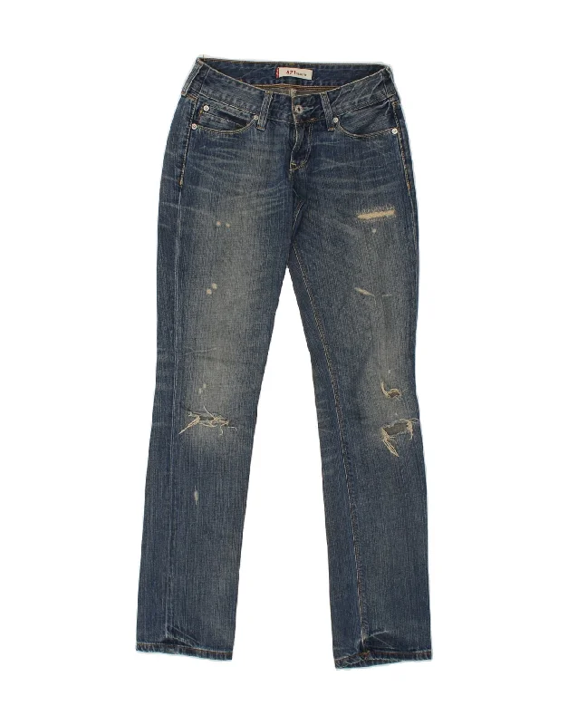 LEVI'S Womens 571 Distressed Slim Jeans  W27 L34 Blue Cotton Casual Loose Fit Jeans