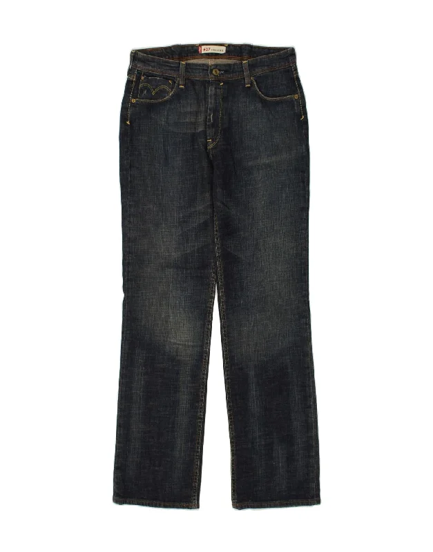 LEVI'S Womens 627 Straight Jeans W33 L34 Navy Blue Cotton Comfortable Dark Wash Jeans