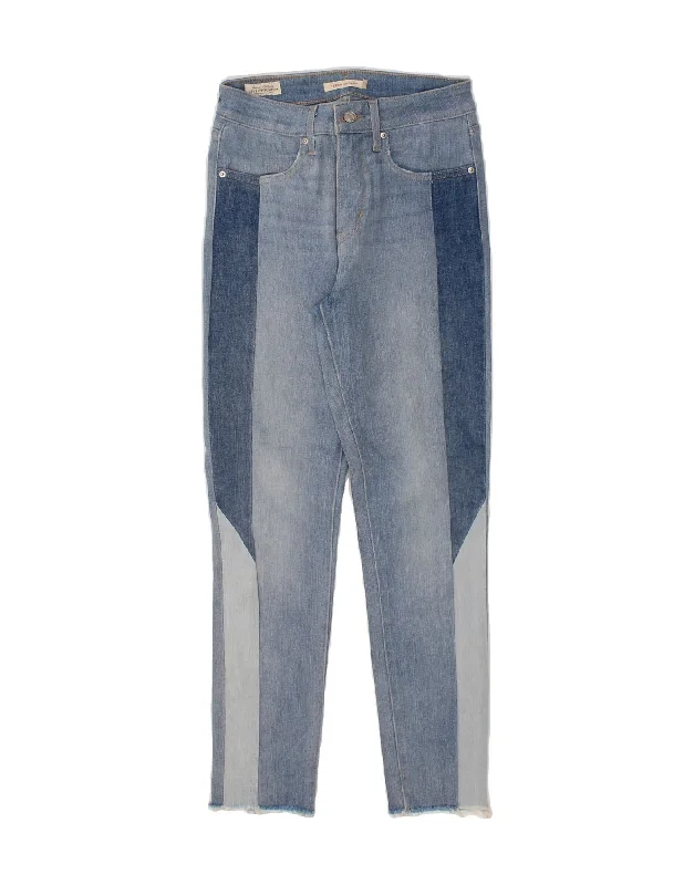 LEVI'S Womens 721 High Rise Skinny Jeans W27 L27 Blue Colourblock Cotton Trendy Pleated Waist Jeans