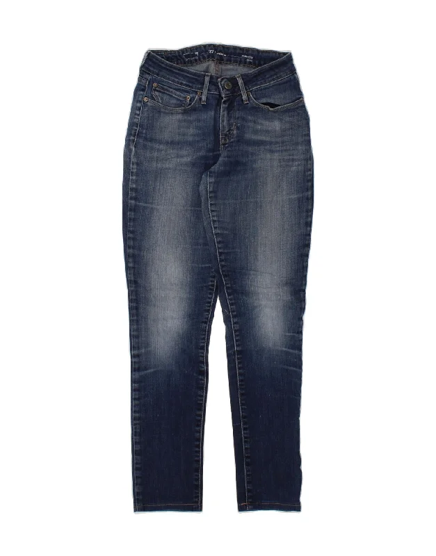 LEVI'S Womens Bold Curve Modern Rise Skinny Jeans W27 L28 Navy Blue Cotton Fashionable Raw Hemmed Jeans