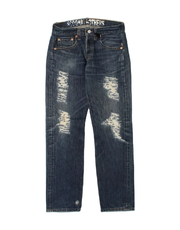 LEVI'S Womens Distressed Straight Jeans W28 L30 Navy Blue Classic Blue Denim Jeans