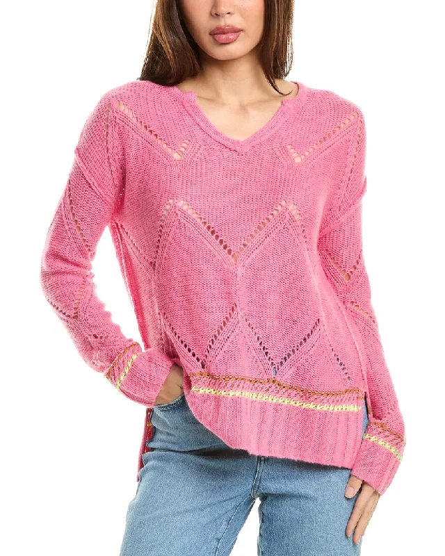 Lisa Todd Split Neck Cashmere Sweater Satin Blend Silk Blend Wool Blend