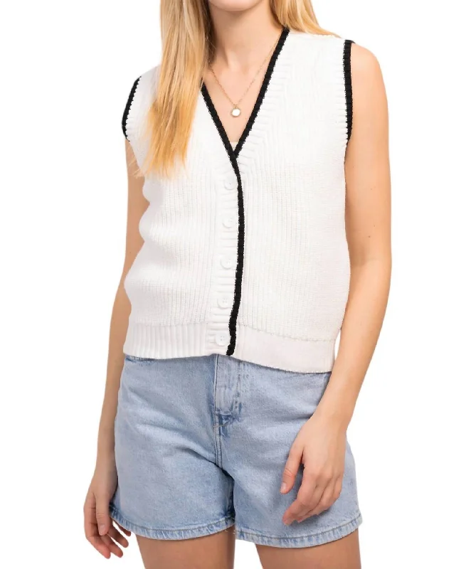 Lucy Sweater Vest In White Lace Blend Ribbed Blend Corduroy Blend
