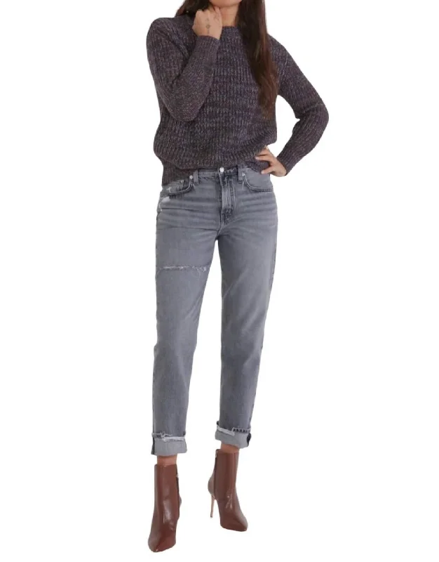 Marlowe Slim Boyfriend Jeans In Stormy Skies Grey Stylish Stone-Wash Denim Jeans