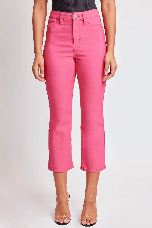 Missy High-Rise Hyperstretch Wide Leg Jeans In Fiery Coral Pink Cozy Tencel Blend Denim Jeans