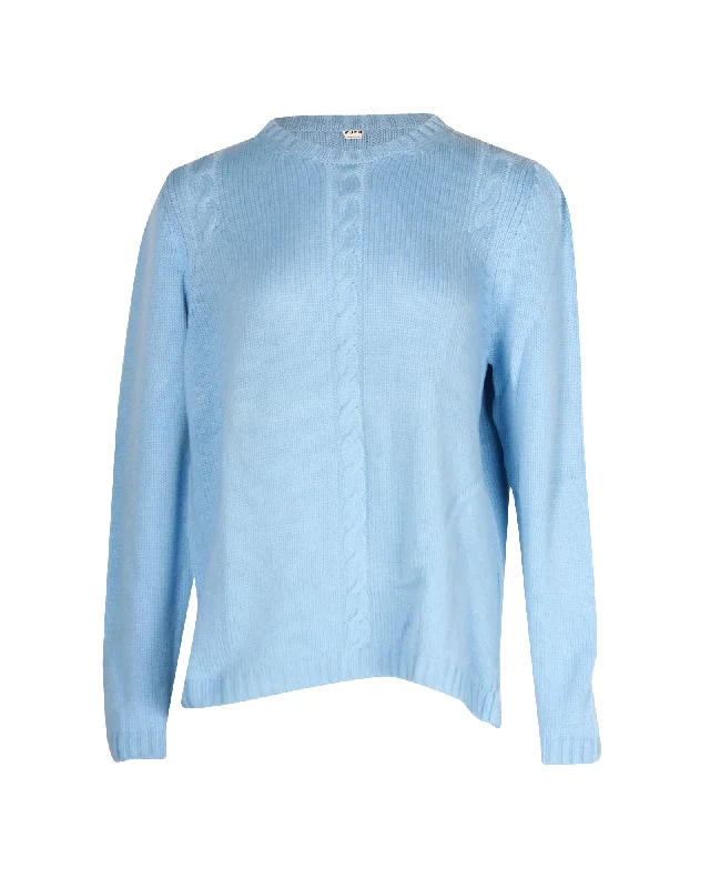Miu Miu Cable-Knit Sweater in Blue Cashmere Jersey Fabric Tulle Fabric Batik Fabric