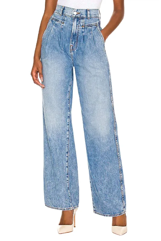 Morgan High Rise Pleated Wide Leg Jeans In Riverside Comfortable Drawstring Waist Jeans