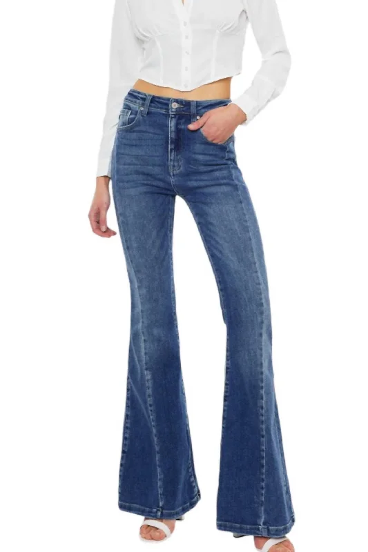 Nicole Denim Flare Jeans In Medium Wash Trendy Low-Rise Slim Jeans