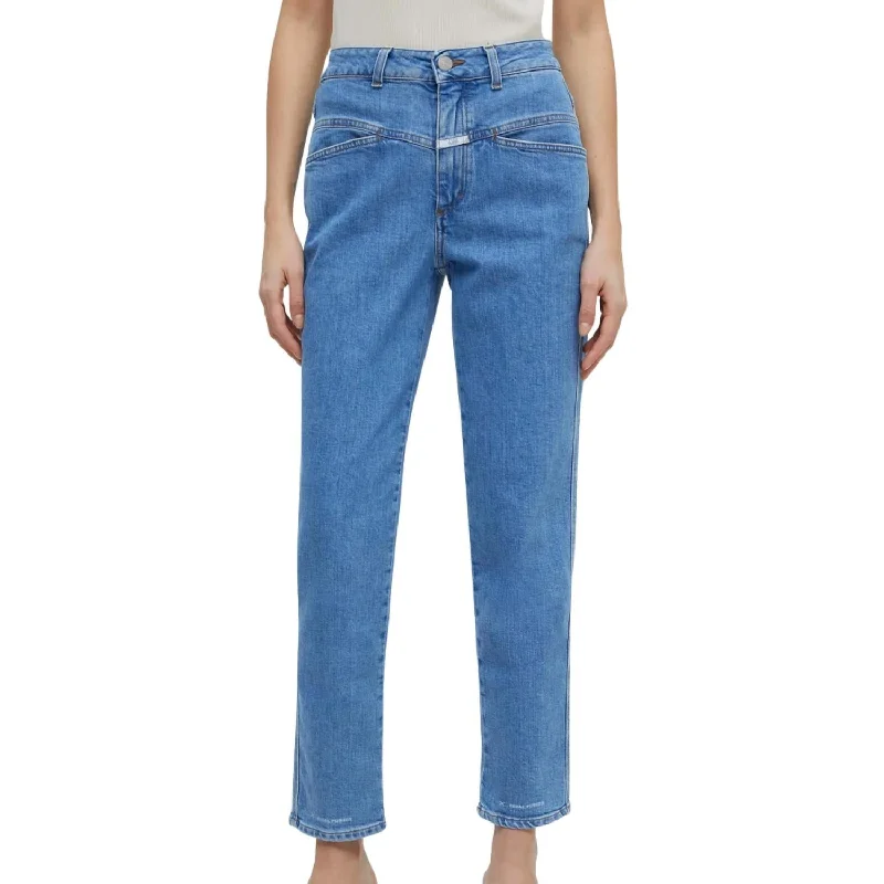 Pedal Pusher Jean In Mid Blue Comfortable Folded Hem Jeans