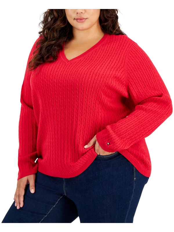 Plus Womens Cable Knit Long Sleeve V-Neck Sweater Hooded Caped Shawl Collar