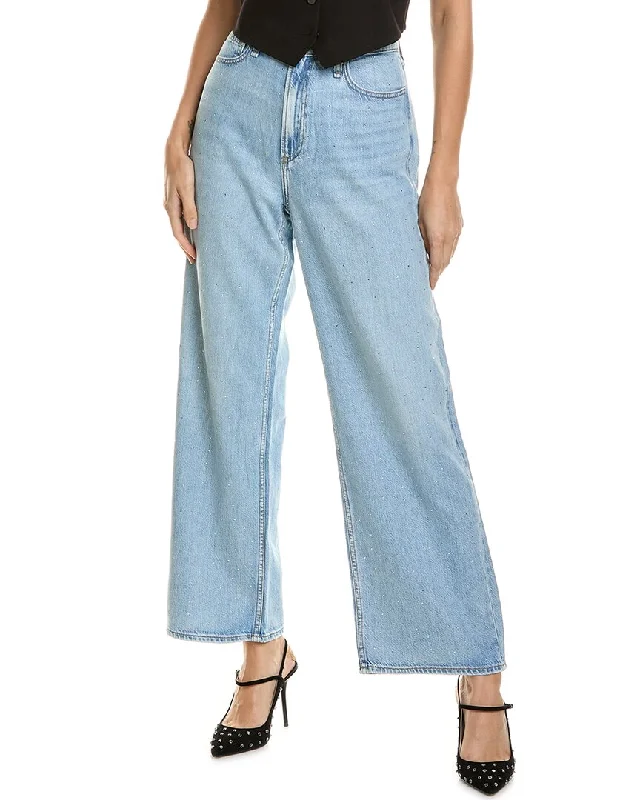 rag & bone Lori Mid-Rise Light Wash Wide Leg Jean Stylish Shredded Denim Jeans