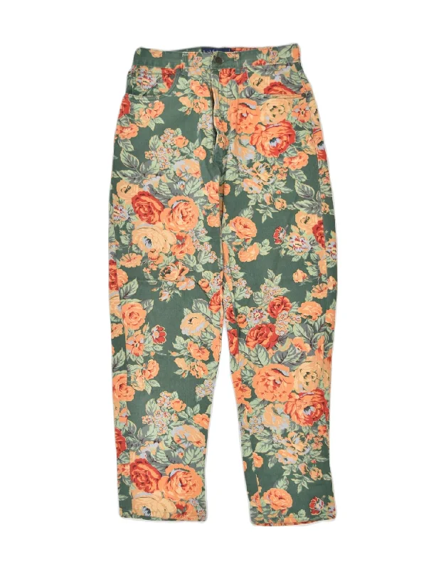 RALPH LAUREN Womens Tapered Jeans W28 L29 Multicoloured Floral Cotton 90s Trendy Low-Rise Slim Jeans