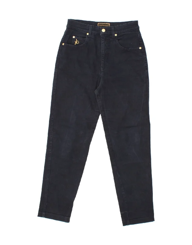 ROCCOBAROCCO Womens High Rise Tapered Jeans W33 L28 Navy Blue Cotton Fashionable Raw Edge Jeans