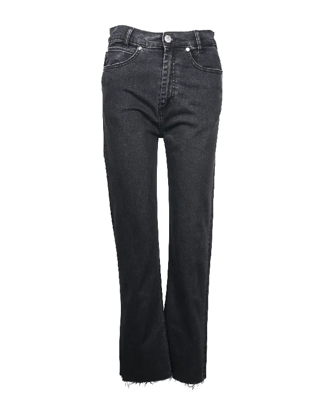 Sandro Raw Hem Regular Fit Jeans in Black Cotton Denim Cozy Wide-Legged Jeans