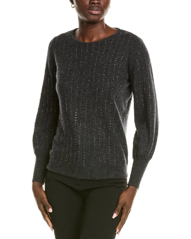sofiacashmere Blouson Sleeve Cashmere Sweater Mesh Sweater Canvas Denim