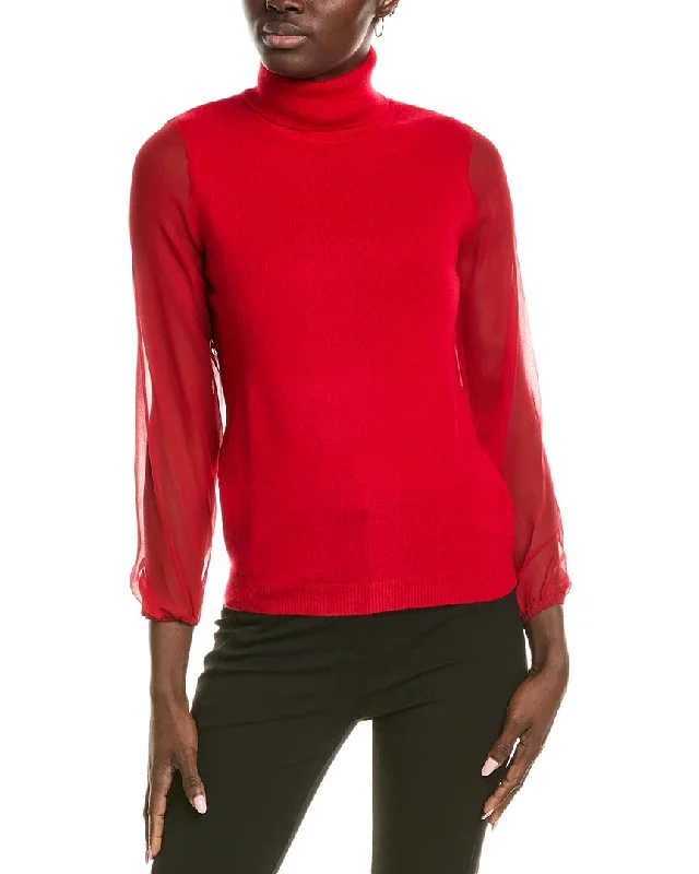 sofiacashmere Chiffon Silk Sleeve Turtleneck Cashmere Sweater Thin Thick Dense