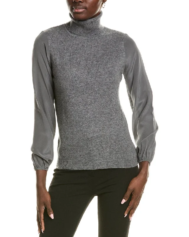sofiacashmere Chiffon Silk Sleeve Turtleneck Cashmere Sweater Knit Fabric Woven Fabric Fleece Fabric
