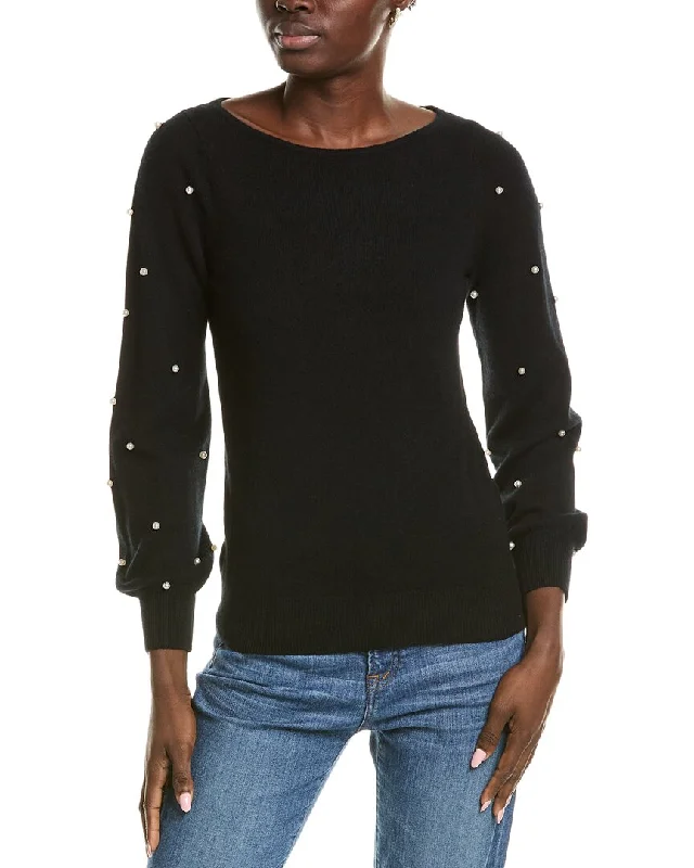 sofiacashmere Embellished Cashmere Sweater Beaded Sweater Sequined Faux Fur