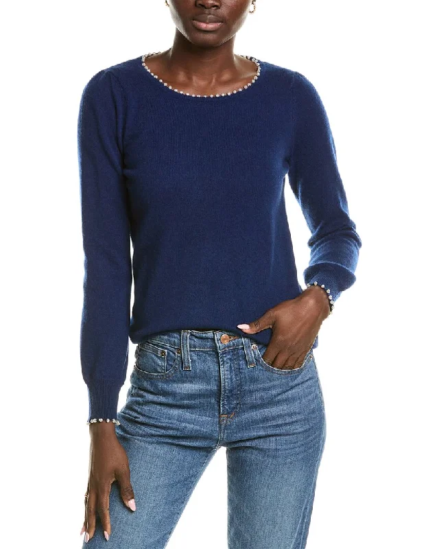 sofiacashmere Embellished Trim Cashmere Sweater Modern Contemporary Chic