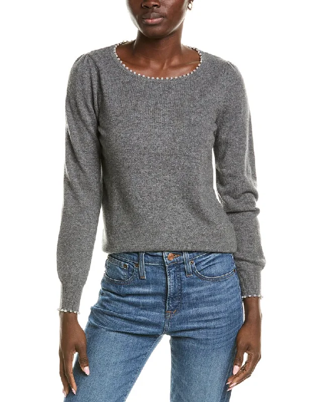 sofiacashmere Embellished Trim Cashmere Sweater Oversized Loose Flowy