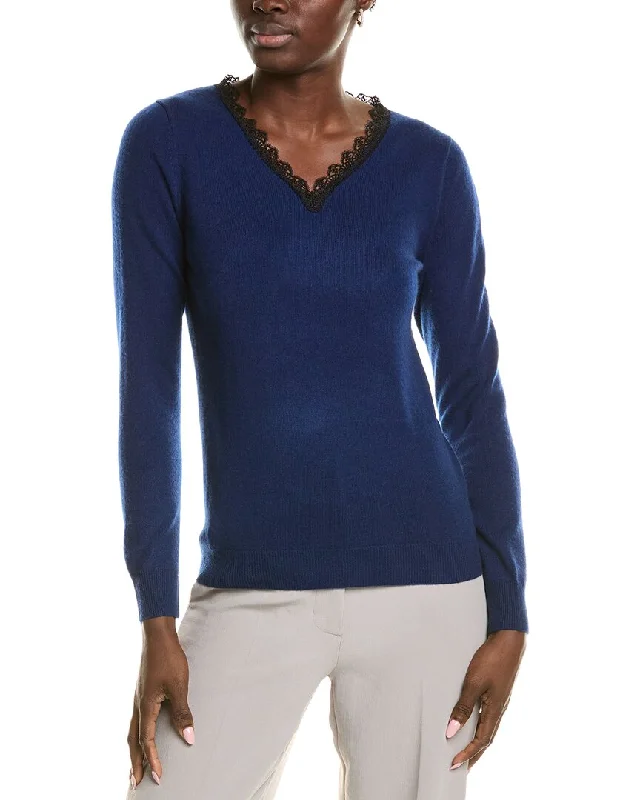 sofiacashmere Lace Trim Cashmere Sweater Wool Sweater Cotton Sweater Cashmere Sweater
