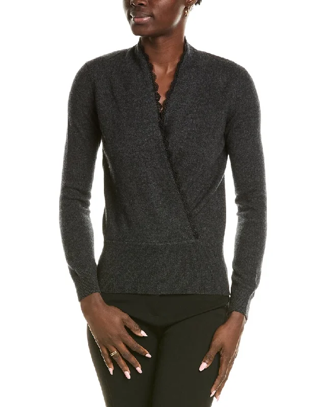 sofiacashmere Lace Trim Surplice Cashmere Sweater Plaid Sweater Polka Dot Checkered