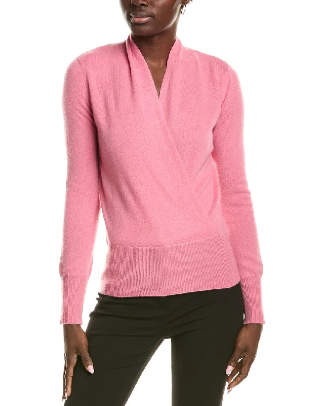sofiacashmere Modern Faux Wrap Cashmere Sweater Houndstooth Herringbone Solid