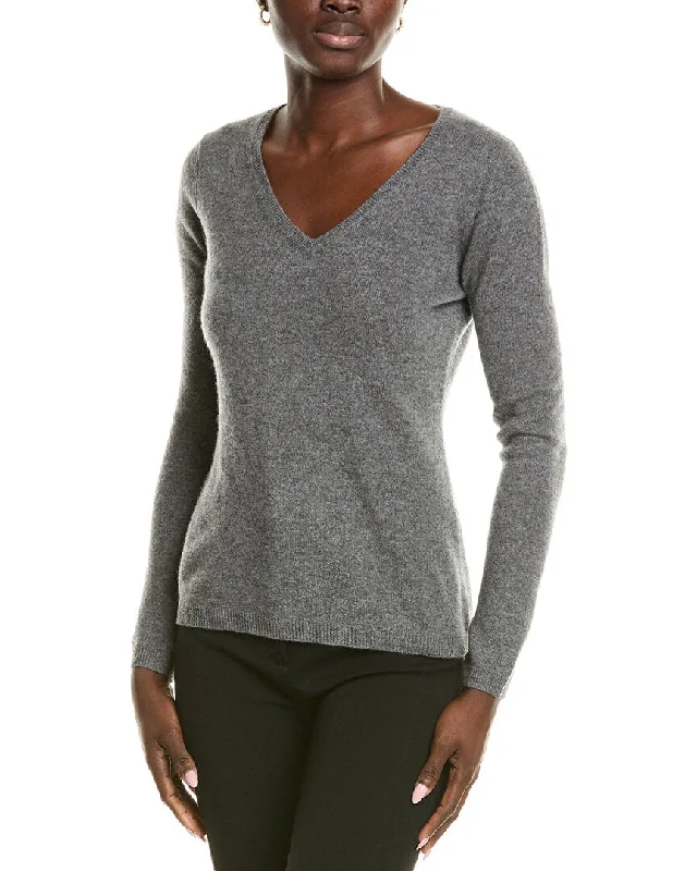 sofiacashmere Modern V-Neck Cashmere Sweater Hooded Caped Shawl Collar