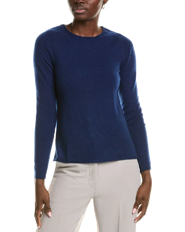 sofiacashmere Relaxed Crewneck Cashmere Sweater Denim Fabric Leather Fabric Suede Fabric