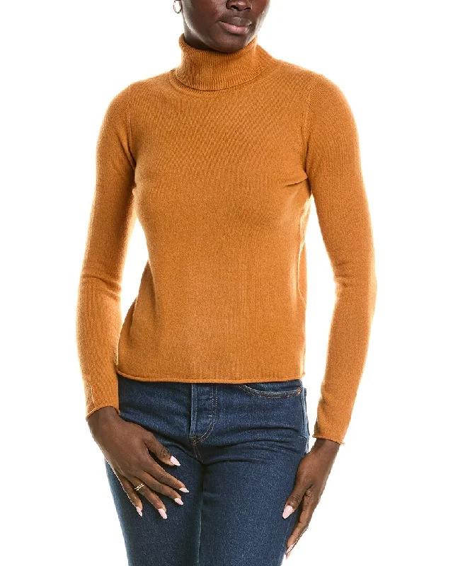 sofiacashmere Roll Cuff & Hem Turtleneck Sweater Chenille Brocade Lace