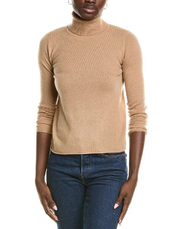 sofiacashmere Roll Cuff & Hem Turtleneck Sweater Chenille Brocade Lace