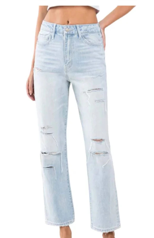 Super High Rise Distressed Ankle Jeans In Light Wash Comfortable Flare Leg Jeans