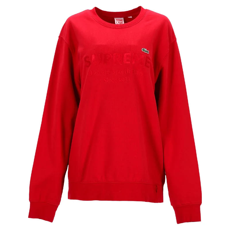 Supreme x Lacoste Crewneck Sweater in Red Cotton Print Jacquard Patchwork