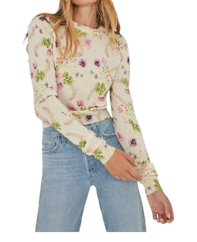 Sylvia Sweater In Spring Floral Spandex Rayon Corduroy