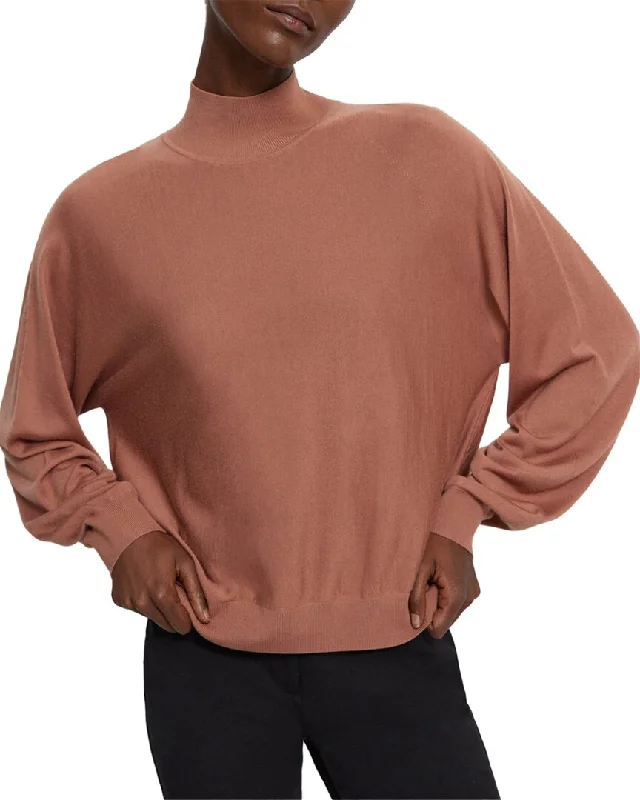 Theory Blouson Wool-Blend Turtleneck Sweater Zippered Buttoned Snapped