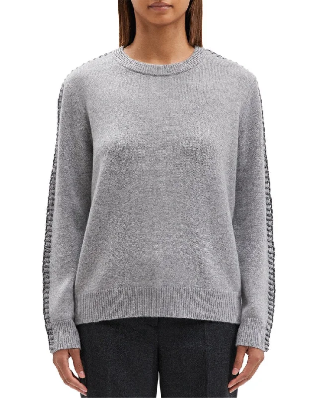 Theory Cashmere Blanket Crewneck Sweater Solid Print Embellished