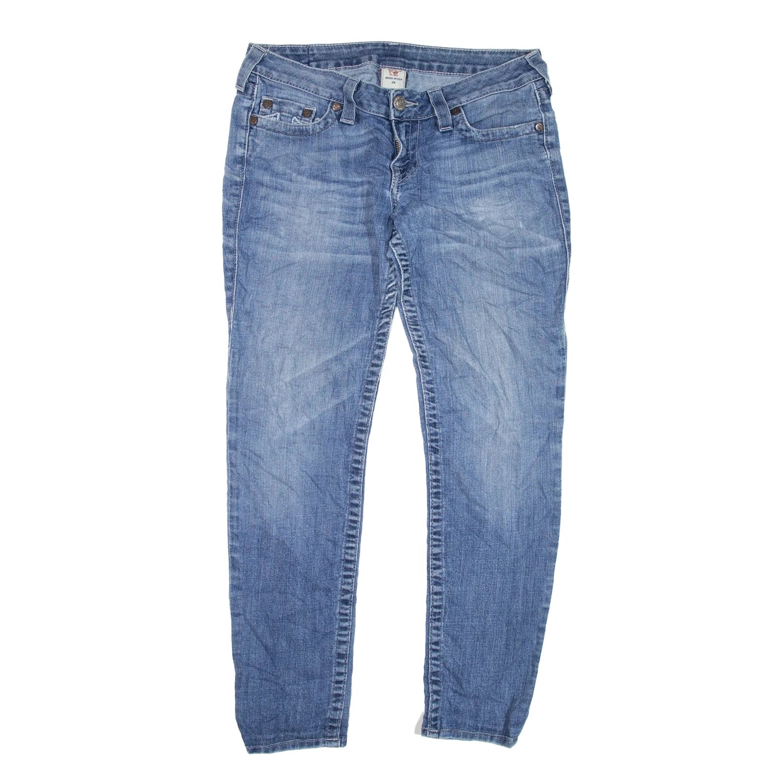 TRUE RELIGION Jeans Blue Denim Regular Tapered Womens W32 L27 Fashionable Mom Jeans